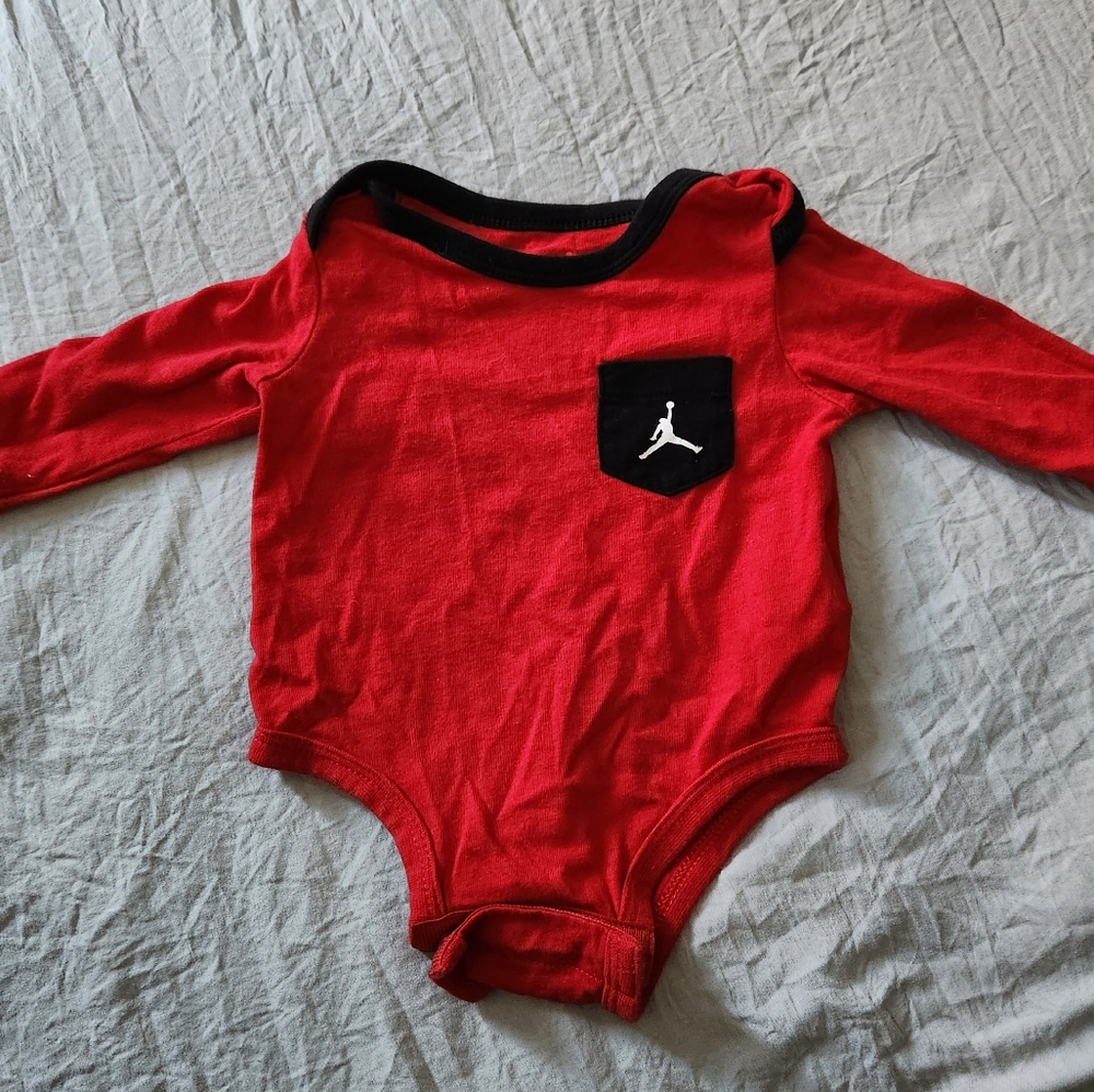 Jordan's Red Long Sleeve Onesie 3 Months